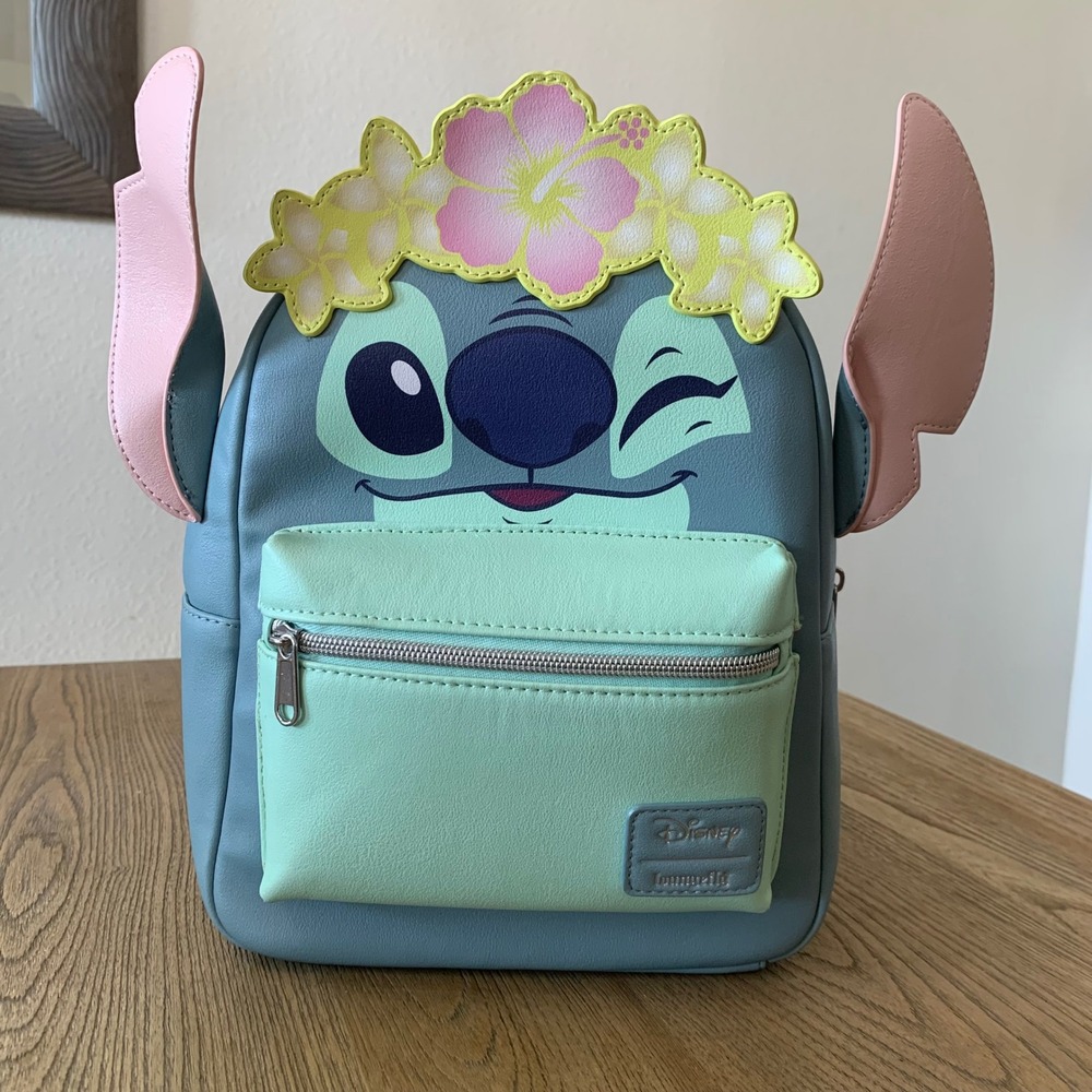 Loungefly Disney Stitch Hibiscus Flower Crown Mini Backpack Blue Mint Winking